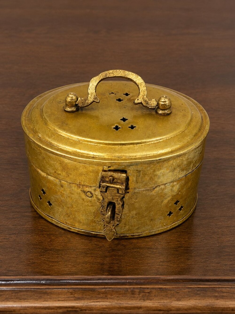 Vintage Brass Trinket Box Pierced Lidded Hinged Indian Betel Spice Box